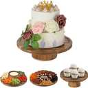 NUPTIO Wooden Wedding Cake Stand: 11.5 Inch Acacia Wood Cake Display Holder 4 in 1 Cup Cake Stands Serving Tray Fruit Dish Sauce Bowl for Anniversary Party Home Kitchen Centerpiece Decor - 10" Cake