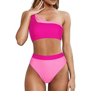 MOOSLOVER Women Cutout One Shoulder High Waisted Bikini High Cut Two Piece Swimsuits, L