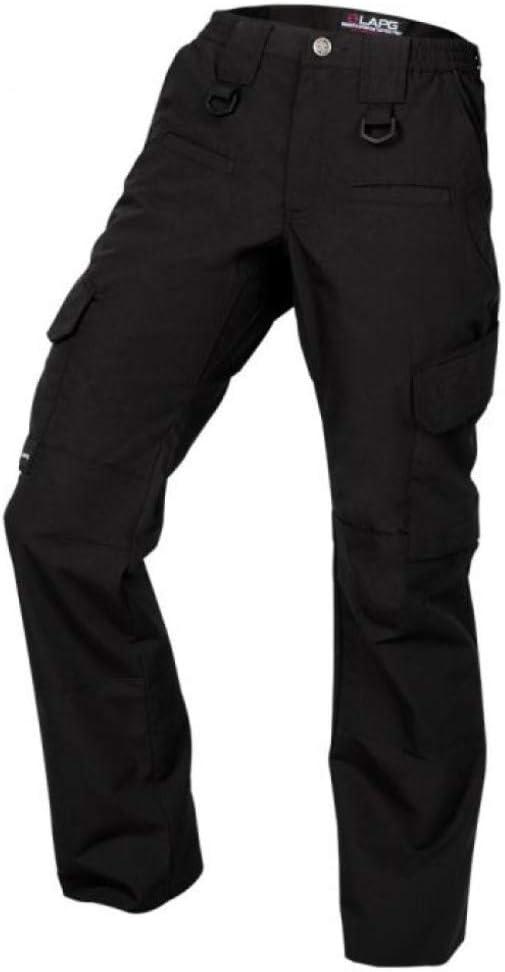 LAPG Women's Uniform Tactical Pants, Elastic Waistband Cargo Pants, Training Pants, Durable Work Pants for Women, Black, Size 14, Short