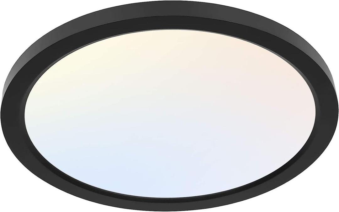 Hykolity 12 Inch Selectable CCT LED Round Flat Panel Light, 24W 3000K/4000K/5000K, Edge-Lit Flush Mount Ceiling Light Fixture for Kitchen, Bedroom, Laundry and Closet Room, Black