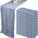 12 Pack 10Ft Cheesecloth Table Runner 35x120 Inch Boho Gauze Table Runner Rustic Cheese Cloth Long Romantic Table Runners for Wedding Bridal Shower Birthday Party Table Decor (Dusty Blue)