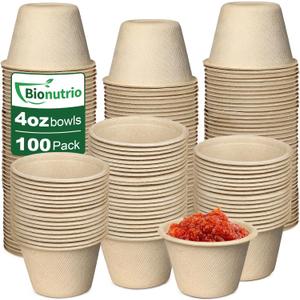 4 oz Small Paper Bowls, 100 Pack Compostable Biodegradable Natural Fiber Bagasse Bowl, Mini Small Disposable Paper Bowls for Ice Cream, Sauce