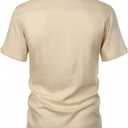 ZEROYAA Men's Linen Shirts Short Sleeve Summer Casual Button Down Beach Shirt with Pocket (Beige, L)