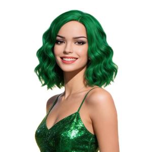MAGQOO Green Wig Women Girls Emerald Dark Green Bob Wig Short Curly Wavy Wigs Side Part Synthetic Heat Resistant Cosplay Costume Party Wigs