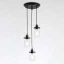 3 Light Pendant Lighting, Adjustable Hanging Light Fixture with Clear Hammered Glass Shade, Light Fixtures Ceiling Hanging for Kitchen Dining Room Kitchen Island, Black.