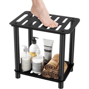 Shower Stool for Inside Shower, Shower Bench Stool with Storage Shelf, Stainless Steel Shower Stool for Shaving Legs, Waterproof Shower Foot Rest, Bathroom Shower Bench Seat Shower Chair