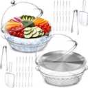 Baderke 11.8" Chilled Serving Tray for Parties with Compartments and lid Ice Chilled Party Platter Charcuterie Serving Board Cold Dish Dip for Fruit Seafood Vegetable Shrimp Cocktail(Silver,2 Pcs)