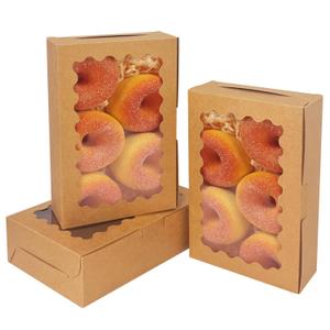 qiqee 9x6x2.5 Inch Brown Cookie Box with Window 15Pcs Pastry Macaron Bakery Box For Packaging