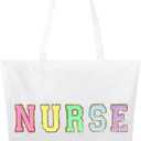 2 x Dripykiaa Nurse Tote Bag Perfect Nurse Gifts for Women, Canvas Nursing Bag with Chenille Letter Patches and Zipper Pocket