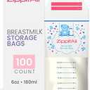 DiRose Breastmilk Storage Bags -6 oz 100 Count Double Zipper Leak Proof Capacity Extra Thick and Seal BPA/BPS Free/Disposable Pouches | Self-Standing Bag for Long and Safe Storing