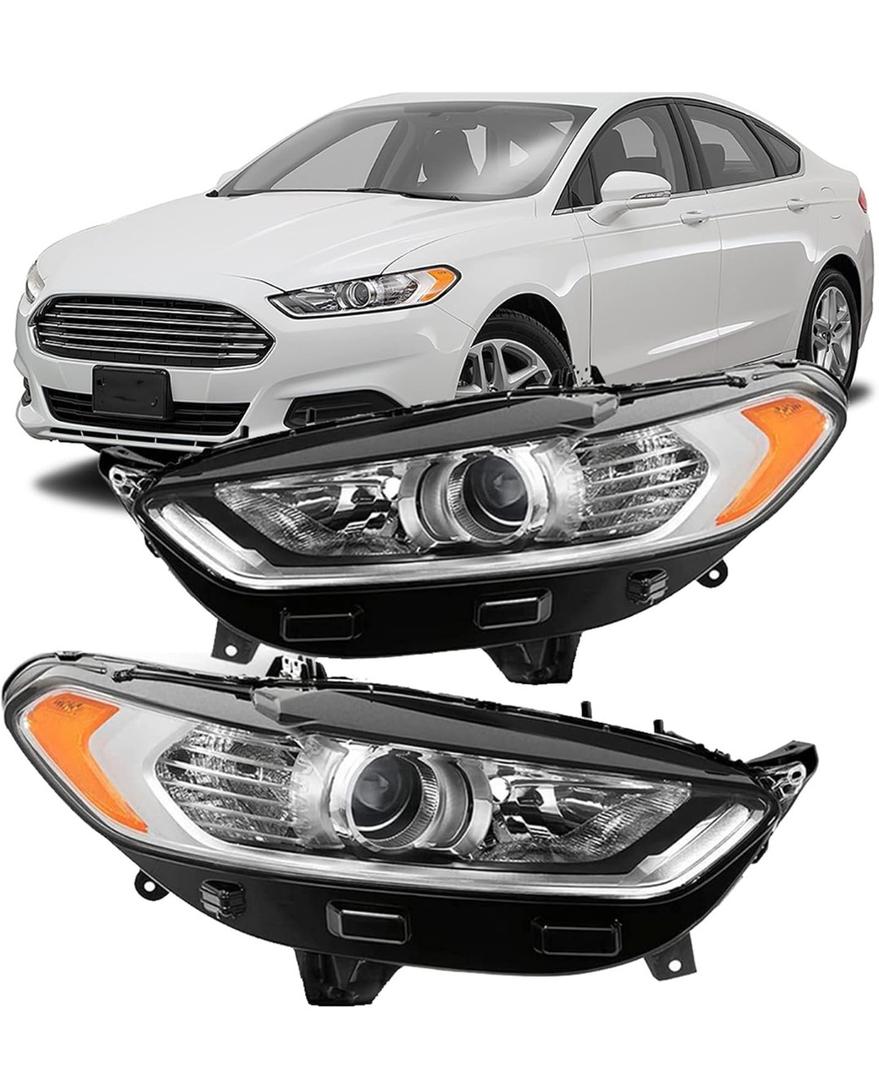 labwork Headlights Assembly Replacement for Fusion 2013 2014 2015 2016 4Door Sedan Halogen Models Front Lights HeadLamps Projector Chrome Headlights Driver and Passenger Side