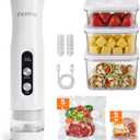 FEPPO Compact Vacuum Sealer for Food (Vacuum Sealer Machine + 3 Containers + 10 Reusable Bags), Anti-Overflow Powerful Portable Handheld Food Sealer, Auto & Manual Modes, Travel Lock, Easy-Clean