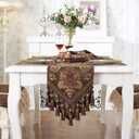 vctops Vintage Luxury Jacquard Damask Floral Table Runners Tea Table Decoration with Multi-Tassels 13"x69" Coffee