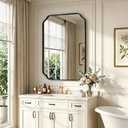 32"x24" Black Wall Bathroom Mirror, Scalloped Edge Vanity Mirror