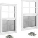 Shed Windows 2 Pack 12" W x 18" H Flush Mount White Window with Tempered Glass and Fiberglass Screen,Sliding Windows with Vertical Slider and Screws for Sheds,Chicken Coop, Playhouse Garbage Room