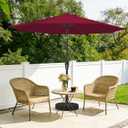 MEWAY 9ft Patio Umbrella Outdoor Table Umbrellas with Push Button Tilt and Crank, Market Umbrella 8 Sturdy Ribs for Deck, Garden, Pool and Backyard, Dark Red