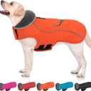 SUNFURA Dog Coat, Large Dog Jacket Reflective Winter Coat for Cold Weather, Windproof Pet Snow Jacket with Pocket, Warm Fleece Sweater Clothes for Large Dogs, Orange L