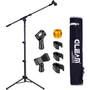 GLEAM Microphone Stand for Light Microphone under 1 LB - Tripod Boom Arm Mic Stand with Carrying Bag, 2 Mic Clips and Screw Adapter Portable for Singing Performance Wedding Stage and Mic Mount