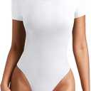 REORIA Women's Short Sleeve Round Neck Body Suits Fashion T-shirt Tops Bodysuits For Women White M