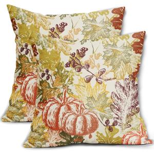 Fall Pillow Covers 16x16 Inch Set of 2 Autumn Burnt Orange Pumpkin Maple Leaf Print Decorative Throw Pillowcases Outdoor Rustic Farmhouse Seasonal Cushion Cases Decor for Sofa Couch Bed