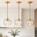 3 Pcs Gold Pendant Lights Kitchen Island 8.7in Clear Glass Shade, 8.7x8.7x5.1 inch