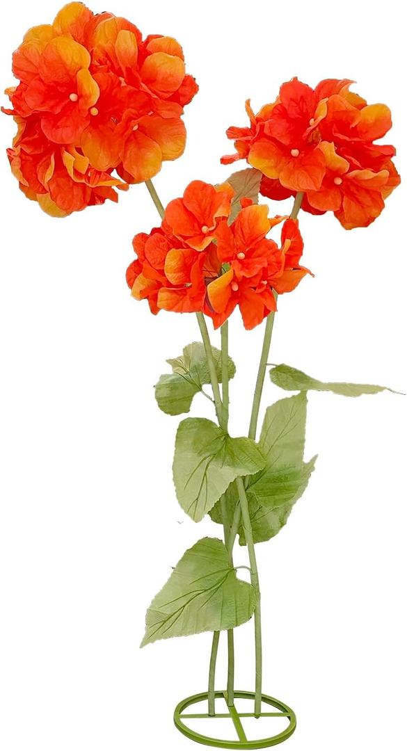 Orange Artificial Hydrangea Flowers, Large Faux Flower Branch Decor | Vibrant Orange Red Hydrangea Flower Branch with 3 Heads, Home, Garden, Wedding and Party Decor