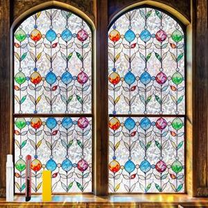 Countewol Rainbow Privacy Window Film Stained Glass Style Adhesive-Free Residue-Free Reusable Easy to Install with Tools (Rainbow StainFlair, 23.6 X 78.7 in)