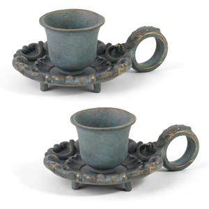 NIKKY HOME Mini Taper Candle Holders Set of 2, Rustic Metal Candlestick for Table Centerpieces, Wedding Decor and Dinner Party, Blue