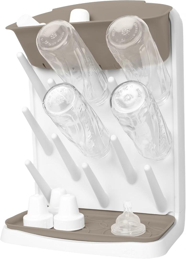 Ubbi Vertical Baby Bottle Drying Rack, Space Saving Countertop Drying Rack Baby Accessory, Taupe, One Size
