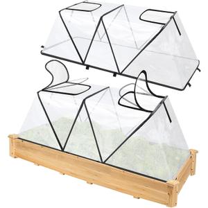 2Pack Foldable Garden Plants Covers with Two Dual Layer Skylights, 47.2" X 14.2" X 13" Raised Bed Greenhouse Cover, Garden Frost Protection for Vegetable Flower Fruits from Animals, Include 16 Stakes