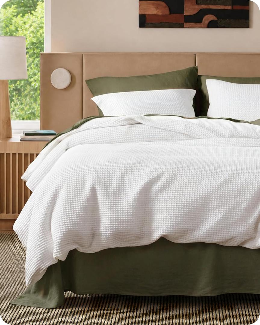 Bedsure Cotton Duvet Cover Queen - 100% Cotton Waffle Weave Coconut White Duvet Cover Queen Size, PureWoven Breathable Bedding Set for All Season, 3 Pieces, 90"x90"