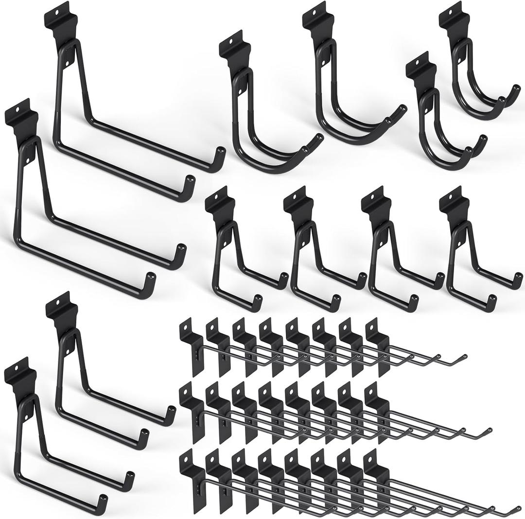 INCLY 36 Pack Heavy Duty Slatwall Hooks, Black Garage Slatwall Panel Accessories Utility Hooks, Slat Wall Hanging Hooks and Hangers for Garages, Sheds, Basements
