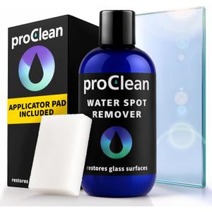 GlasWeld ProClean Hard Water Stain Remover for Glass & Metal  Non-Acid Mineral Deposit & Water Spot Remover for Cars & Shower Glass Cleaner - Removes Hard Spots from Windows  with Applicator Pad