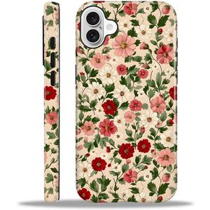 Compatible with iPhone 16 Case,Dual-Layer Protection, Hard Shell with Silicone Interior,Slim Scratch Resistant Shockproof for Woman Men Red Crushed Flowers
