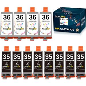 12 Pack PGI-35 CLI-36 Ink Replacements for Canon TR150 Ink Cartridge, Compatible for Canon 35 36 Ink Cartridge Work with TR150 iP110 iP100 Mini260 Mini320 Printer (8 Black, 4 Tri-Color)