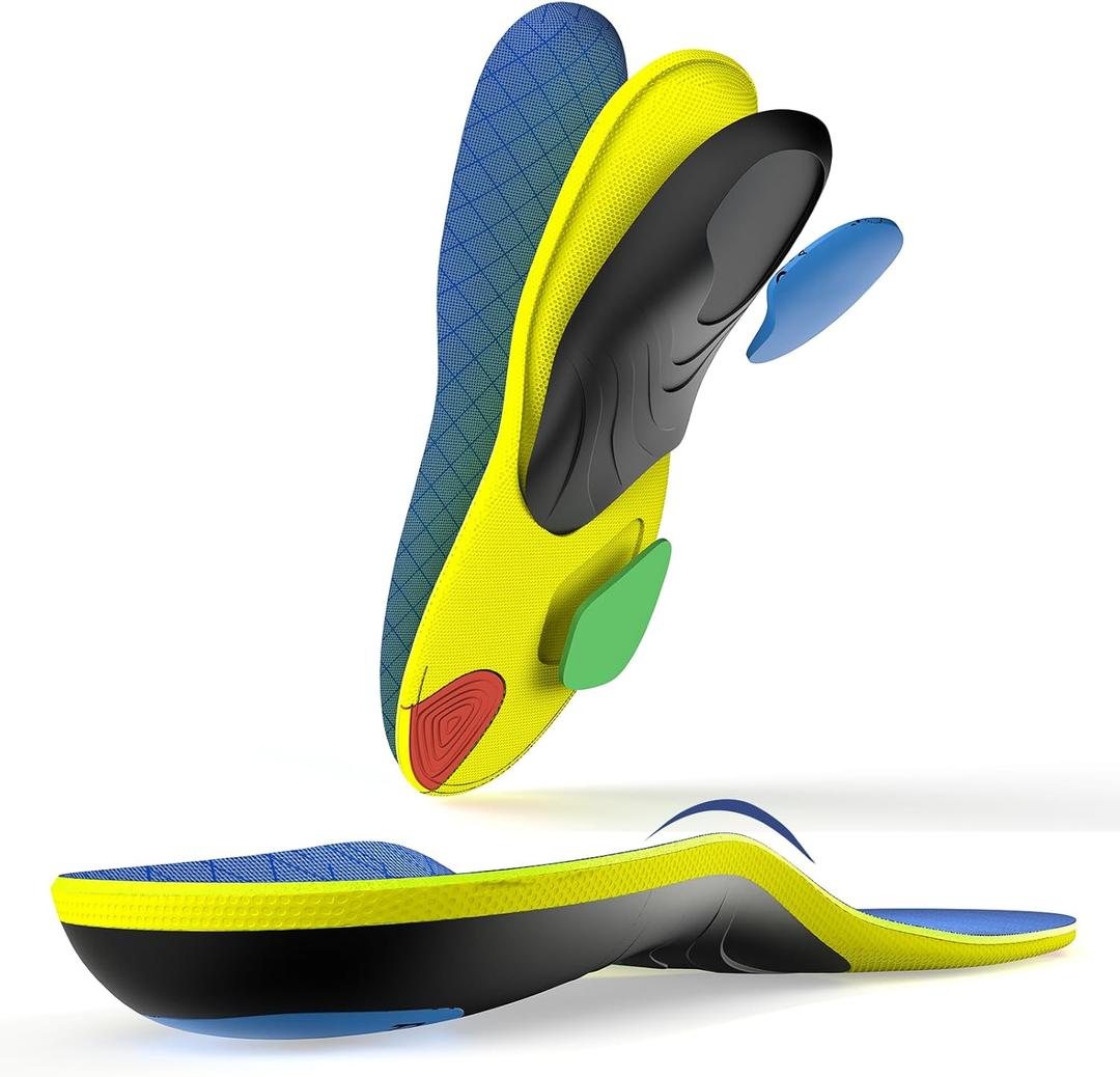 Bukihome Running Insoles for Men Women - Arch Support Orthotics Inserts - Shock Absorption and Cushioning for Basketball Walking - Comfortable Insole for Standing All Day(Light Blue, XL)