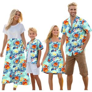 Cromoncent Matching Hawaiian Outfits for Family, Dad and Son Matching Luau Beach Tropical Shirts Mommy Daughter Tropical Sets (Blue, L)