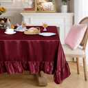 Ersmak Satin Ruffle Edge Tablecloth - Burgundy Satin Table Cover 60 x 84 Inch Rectangle Bright Silk Table Cloth for Weddings, Banquets, or Home Dining