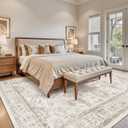 Madane 8x10 Area Rugs for Living Room, Machine Washable Vintage Rug with Non-Slip Backing, Soft Floral Print Large Throw Rugs, Thin Carpet for Bedroom Dining Room Farmhouse (8 x 10, Brown/Ivory)