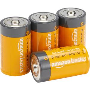 Amazon Basics 4-Pack D Cell Alkaline Batteries, 1.5 Volt, 5-Year Shelf Life, Long-Lasting Power, for Clocks