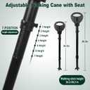 Adjustable Cane with Seat Folding Lightweight, Portable Cane Chair for Adults & Seniors, Walking Stick with Seat for Travel Hiking, with Cushion Carry Bag, Adjustable - Large