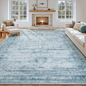 9x12 Area Rugs for Living Room, Large Washable Rug, Blue
