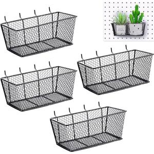 Sieral 4 Pcs Pegboard Baskets Metal Wire Shelf Baskets Peg Board Organizer Accessories Wall Mount Organizer Attachments for Garage Workbench Various Tool Accessories, 2 Sizes (Black,Large)