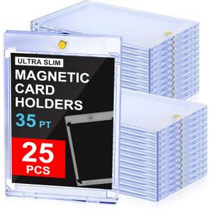 25ct Magnetic Card Holders: 35 pt Magnetic Cards Case for Trading Cards, U-V Protection Hard Plastic Card Protectors for Sports, Baseball, Game, Standard Display