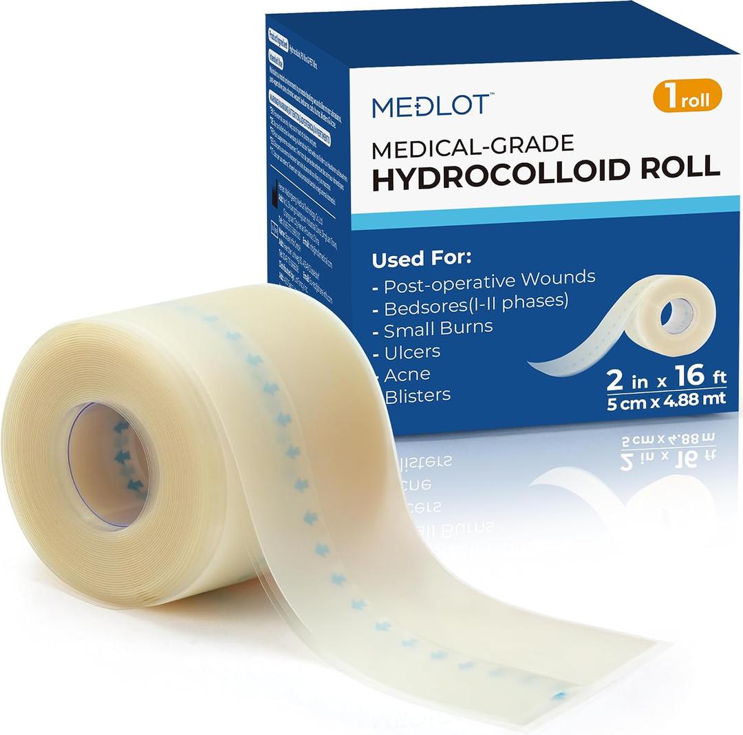 Hydrocolloid Roll for Wound Care, 2in x 16ft, Pimple Patch Roll
Extra Large Hydrocolloid Bandage for Acne, Blister, Scrapes, Medical Grade Colloidal Dressing Tape, Waterproof, Cut to Size