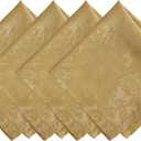 Elrene Home Fashions Poinsettia Elegance Jacquard Christmas/Holiday Cloth Dinner Napkins, Set of 4, 17"x17", Gold