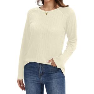 Women's Long Sleeve Tunic 2026 Blouses Knit Sweater Casual Basic Shirts Tee Shirts Tops (Purple, M)