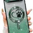Weonmov for iPhone Air Case, Glitter Clear Cute Paw Love Heart, Compatible with MagSafe, Strong Magnetic Full Camera Lens Protection Cover, Soft Slim Bling Phone Case 6.5" - Green