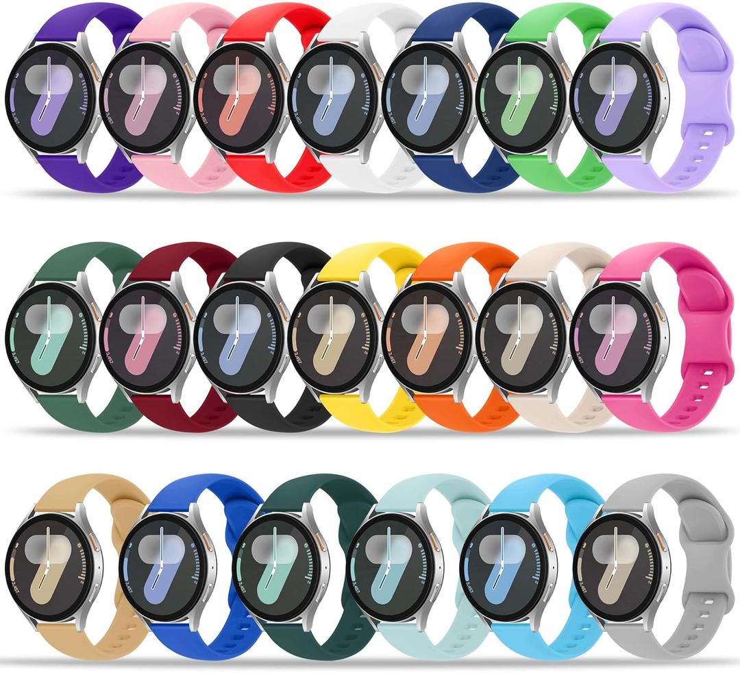 20 Pack Bands Compatible with Samsung Galaxy Watch 7 6 5 4 FE 40mm 44mm/6 4 Classic 43mm 47mm 42mm 46mm/5 Pro 45mm/Active 2 Band, 20mm Soft Silicone Sport Replacement Strap for Women Men