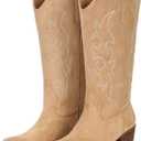 IUV Cowboy Boots For Women Western Cowgirl Classic Mid Calf Snip Toe Boot (Beige) 7.5